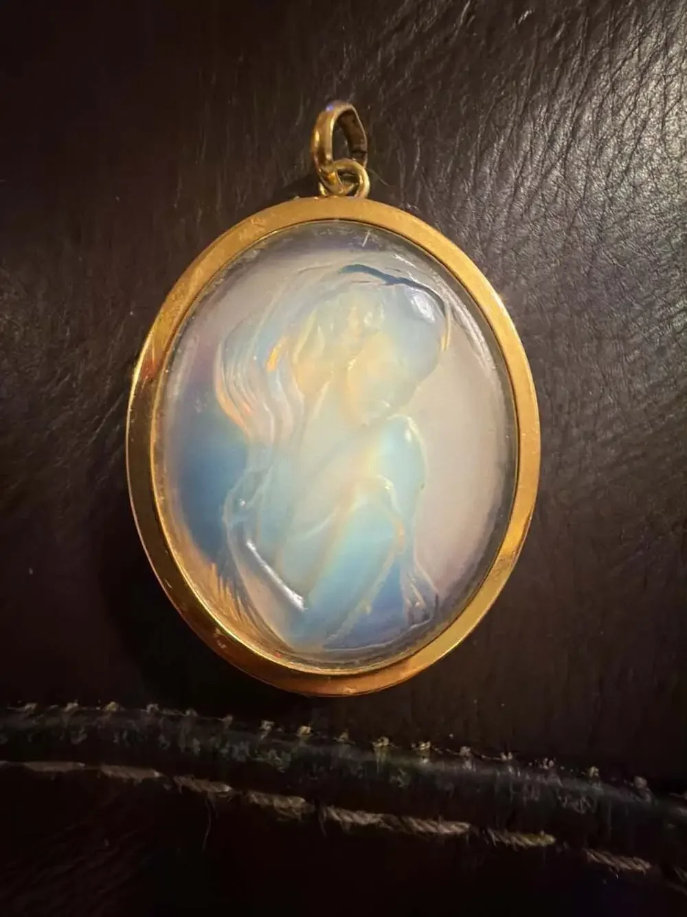 Lalique Clemence Opalescent Crystal Oval Cameo Pendant